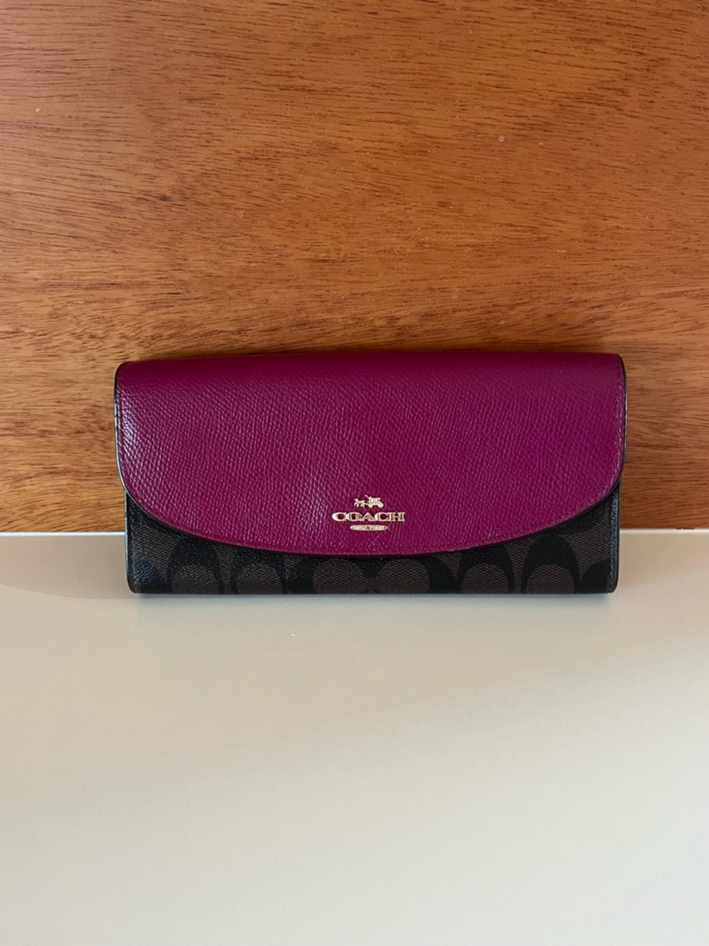 Coach Plum and Black Signature Continental Wallet